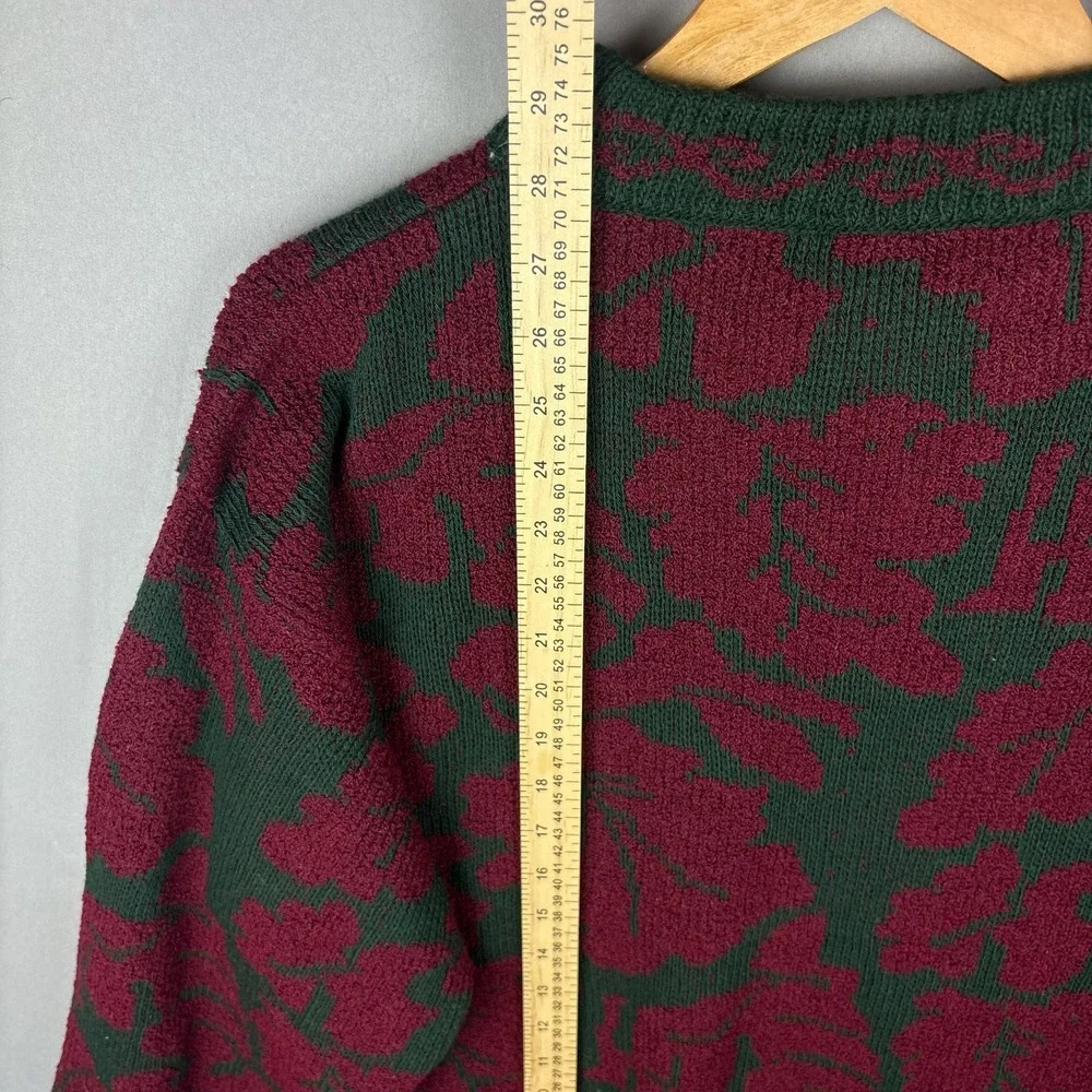 Vintage 90s Metropolis Sweater Men's Medium Floral Leaf Pattern Cottagecore